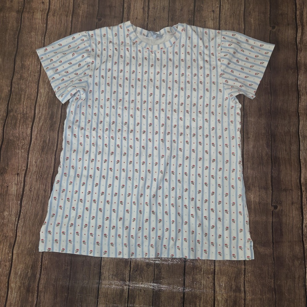 Hill House Charlotte Sleep Tee Womens M Blue White Floral Striped Coastal Sleep - Picture 2 of 9